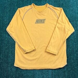 VTG Nike T-Shirt Men's XL Yellow Long Sleeve Reversible Mesh Center Swoosh Y2K